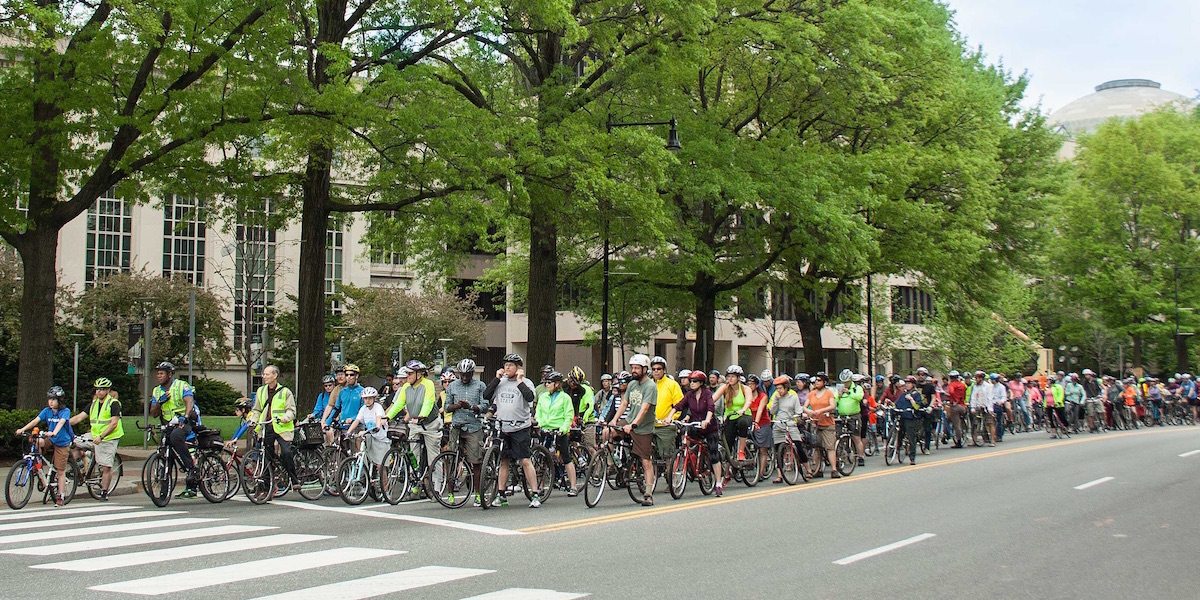 Mass of bikes on Mass Ave